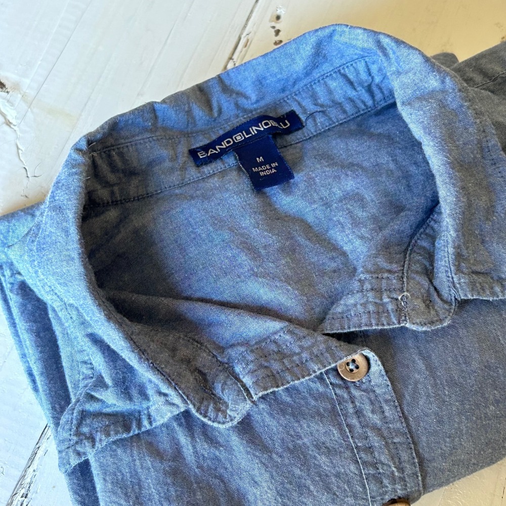 Bandolino Blu Women's Blue Chambray Roll Tab Sleeve Button Down Tunic Shirt Med.